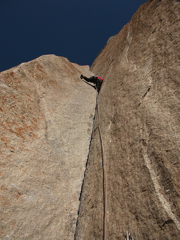Climbing Astroman, a rock climb on Washington Column in Yosemite Valley, California