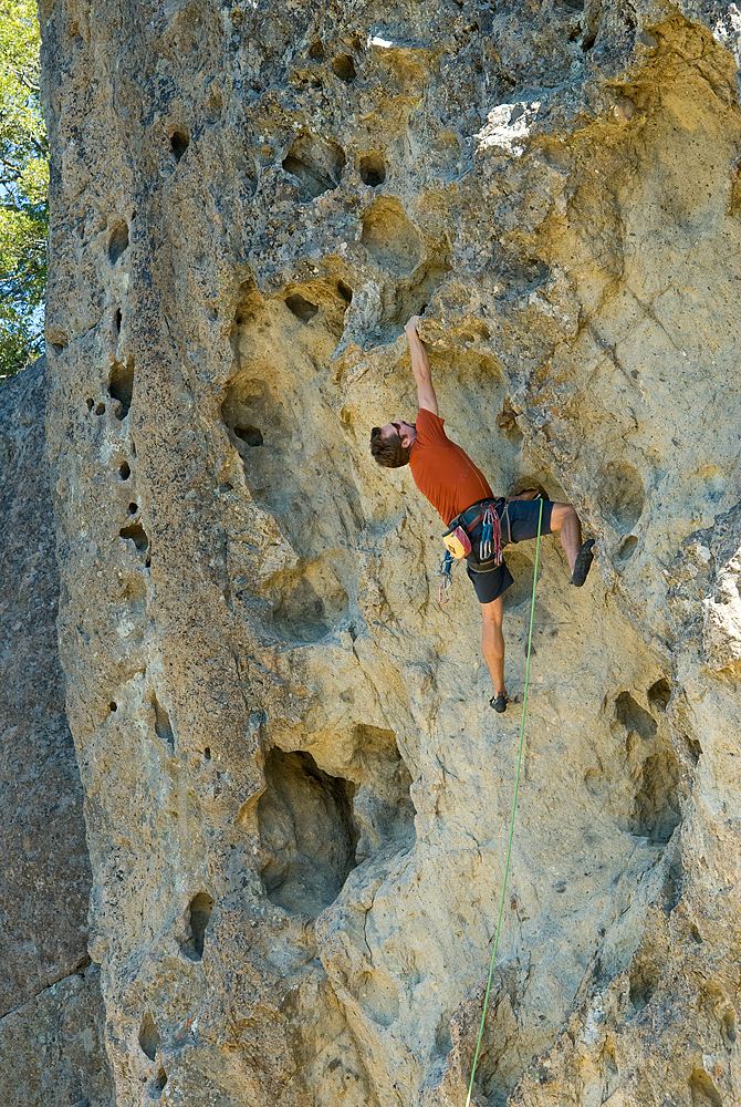 Kurt Jensen climbing at The Bubble, Mt. St. Helena, California